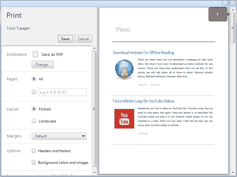 The Print Dialog Box in Chrome - Saving Webpage as PDF in Chrome