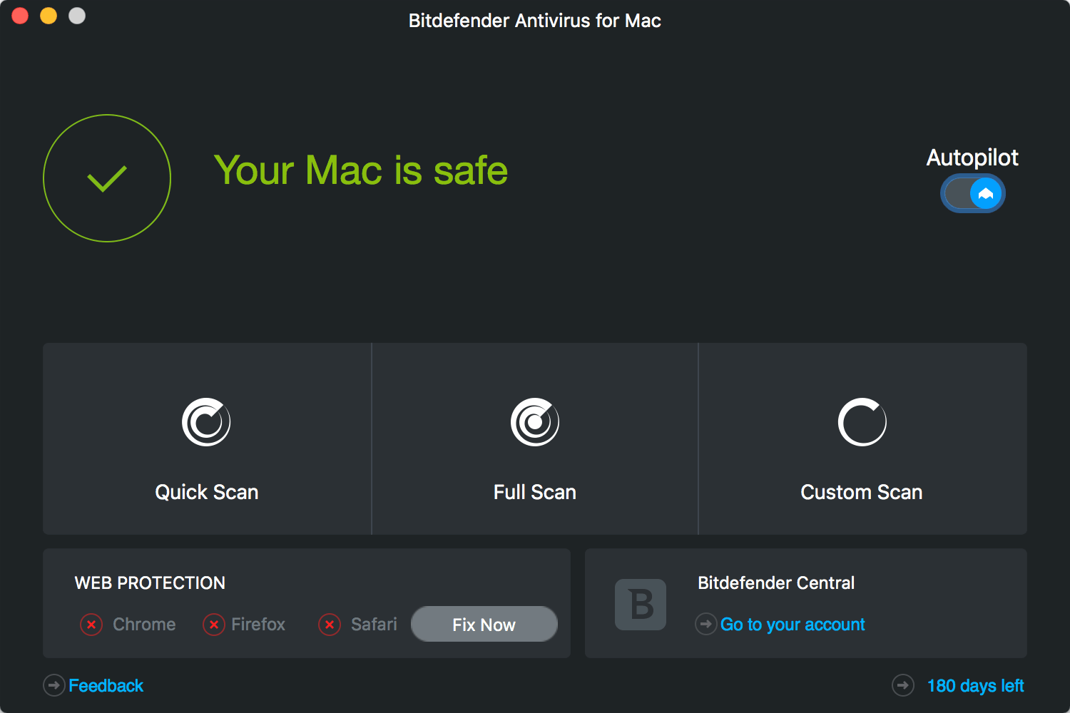 The minimalistic and clean UI of Bitdefender Antivirus 2016 for Mac