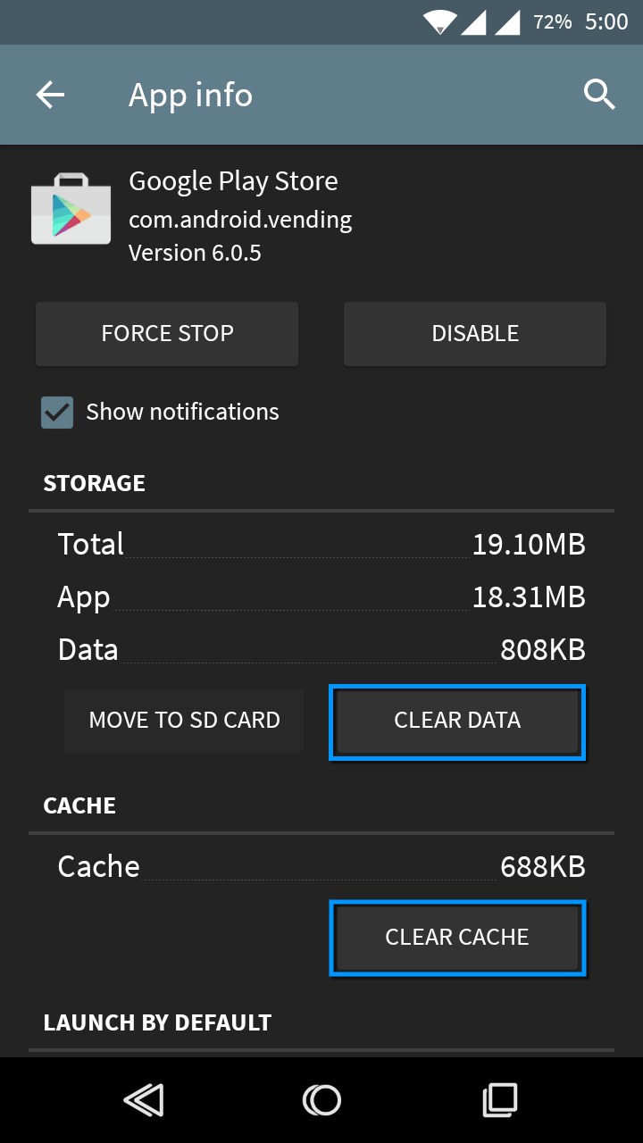 Clear the cache and data for the Play Store app